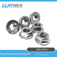 DIN 6923 Sechskantmuttern mit Flansch und Sperrverzahnung Edelstahl A2