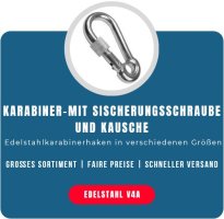 Karabiner-mit Sicherungsschraube und Kausche Edelstahl A4