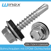 Bohrschrauben DIN 7504 K mit EPDM-Dichtscheibe Edelstahl A2