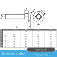 Flachrundschrauben DIN 603 Edelstahl A2 / V2A Schlossschrauben