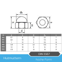 Hutmuttern DIN 1587 hohe Form Edelstahl A2